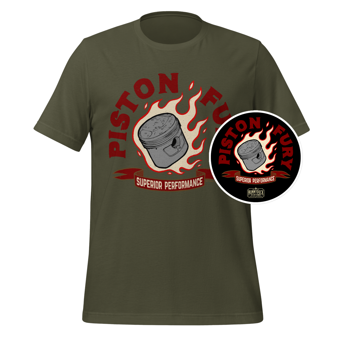 Piston Fury — T-Shirt + Sticker Bundle