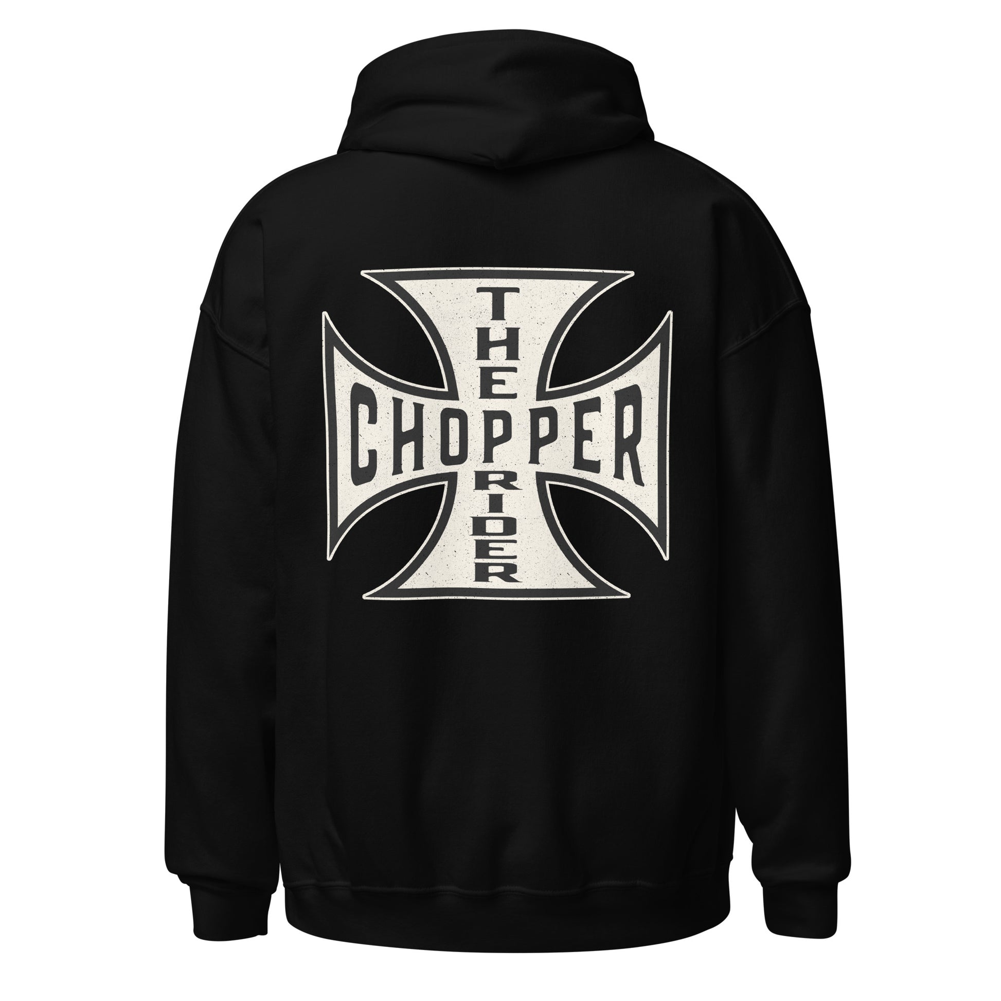 Chopper hoodie featuring iconic Iron Cross design, perfect for motorcycle enthusiasts and stylish casual wear.