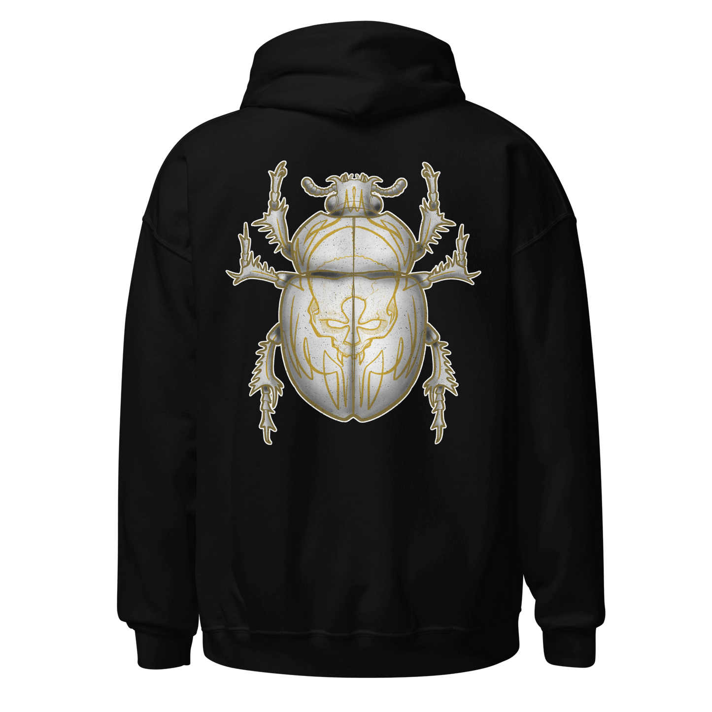 Black hoodie featuring a detailed yellow scarab beetle design on the back, perfect for motorcycle enthusiasts.