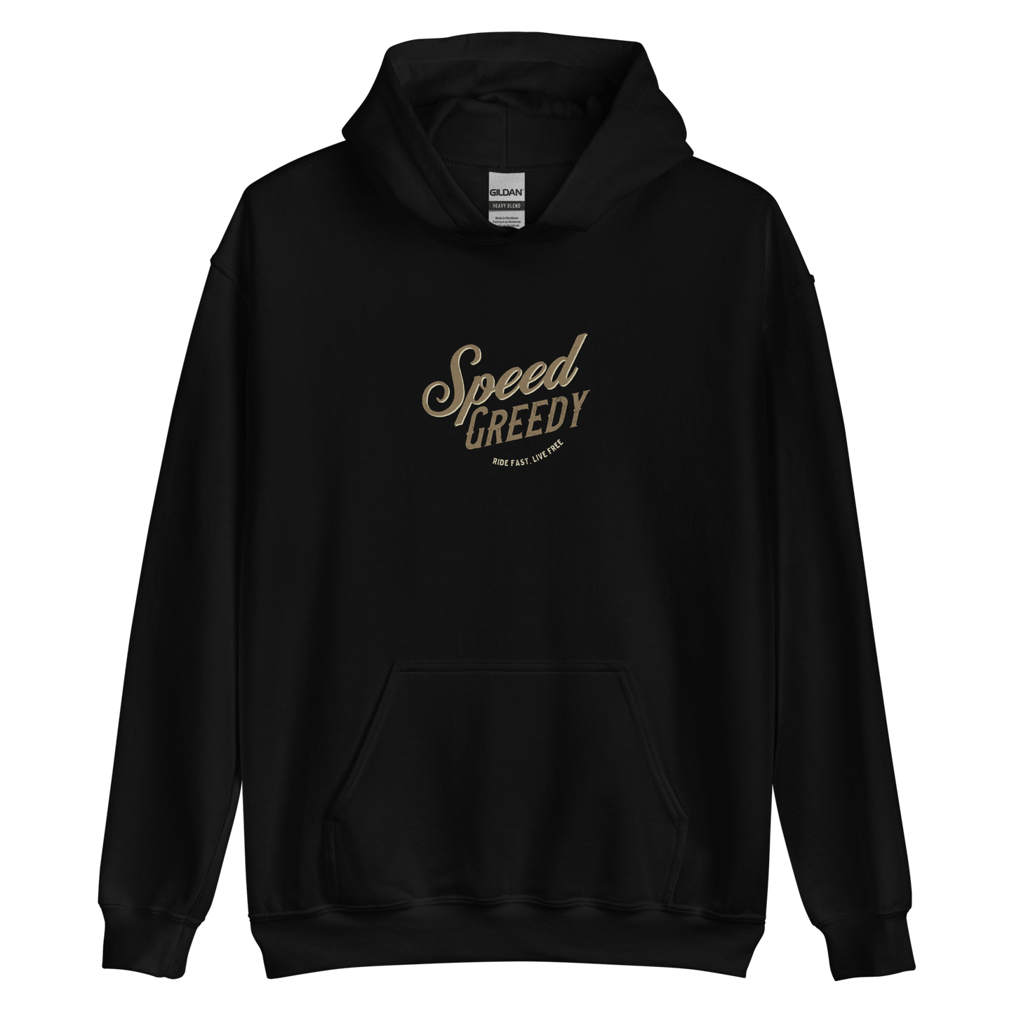 Black Speed Greedy motorcycle hoodie with stylish logo, perfect for motorbike enthusiasts and cozy casual wear.