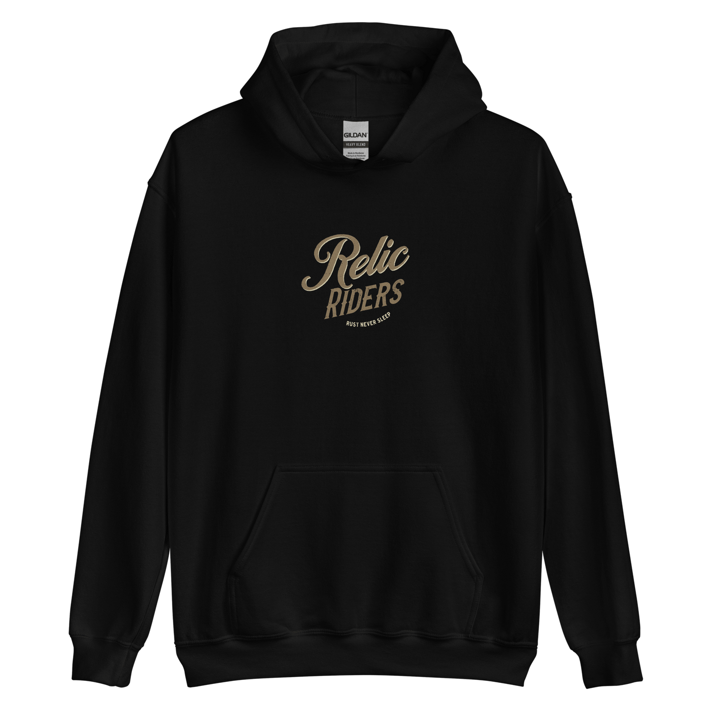 Black Relic Riders Motorcycle Hoodie with classic biker-inspired design, perfect for journey bikers and motorcycle enthusiasts.