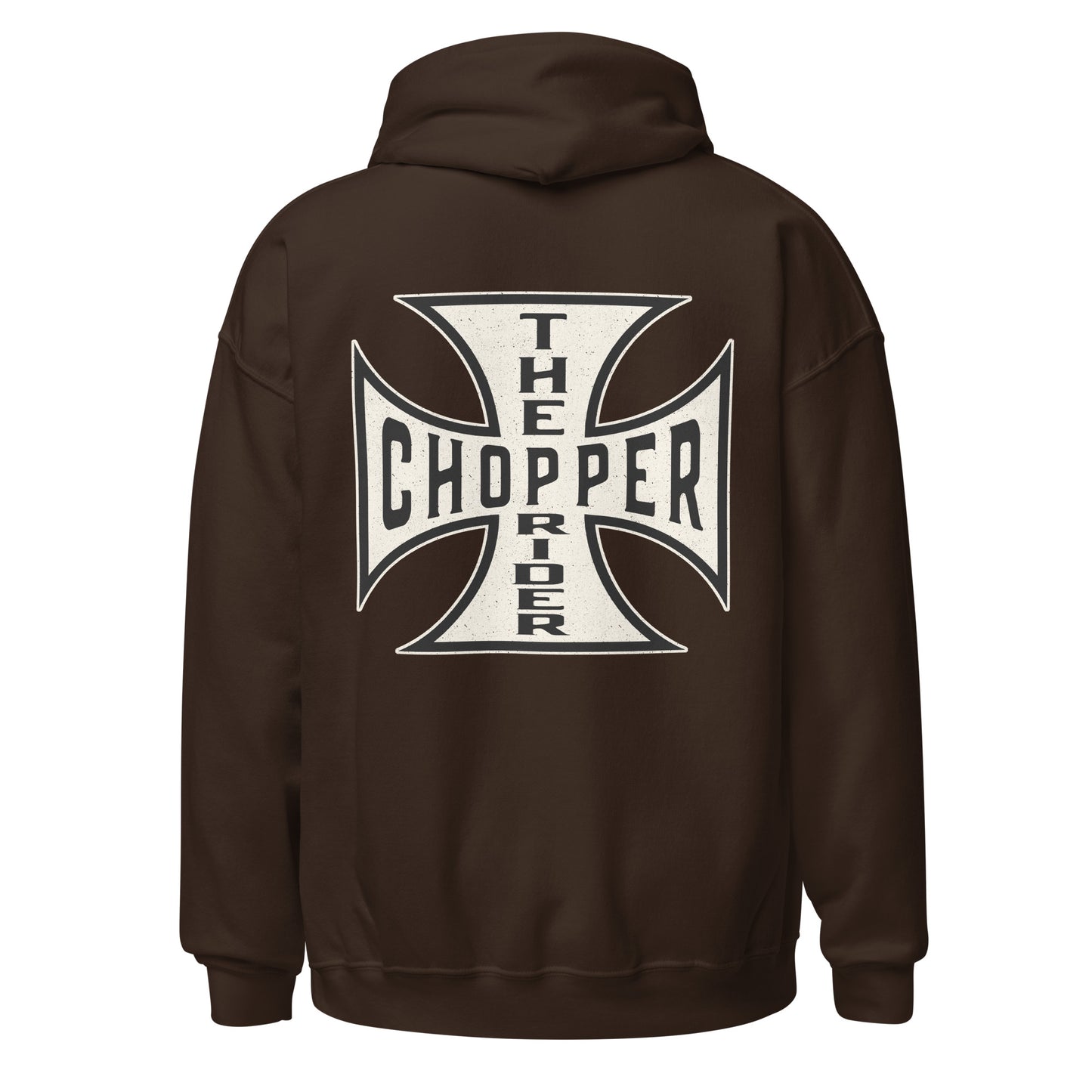 Chopper hoodie featuring an iconic Iron Cross design on the back, perfect for motorcycle enthusiasts and riders.