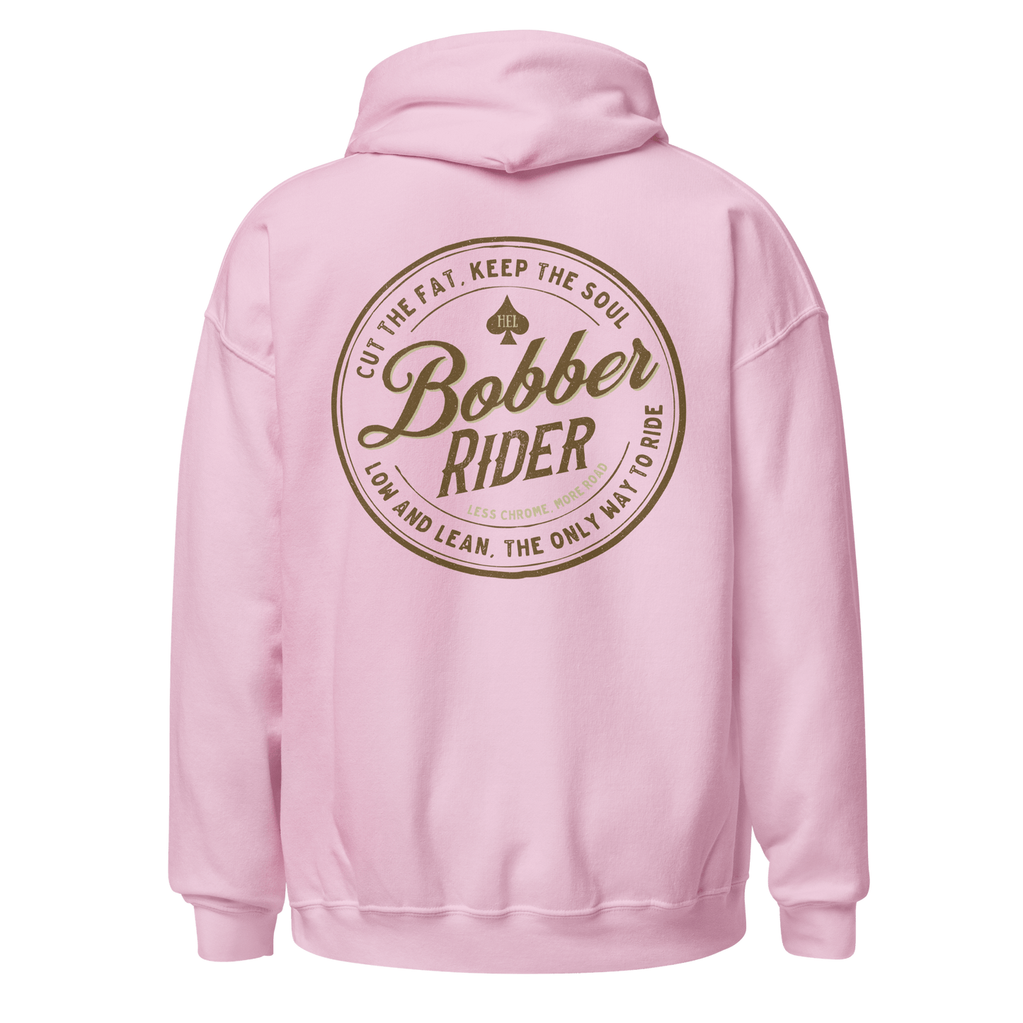 Pink Bobber Rider Motorcycle Hoodie with vintage style graphic for bike enthusiasts.