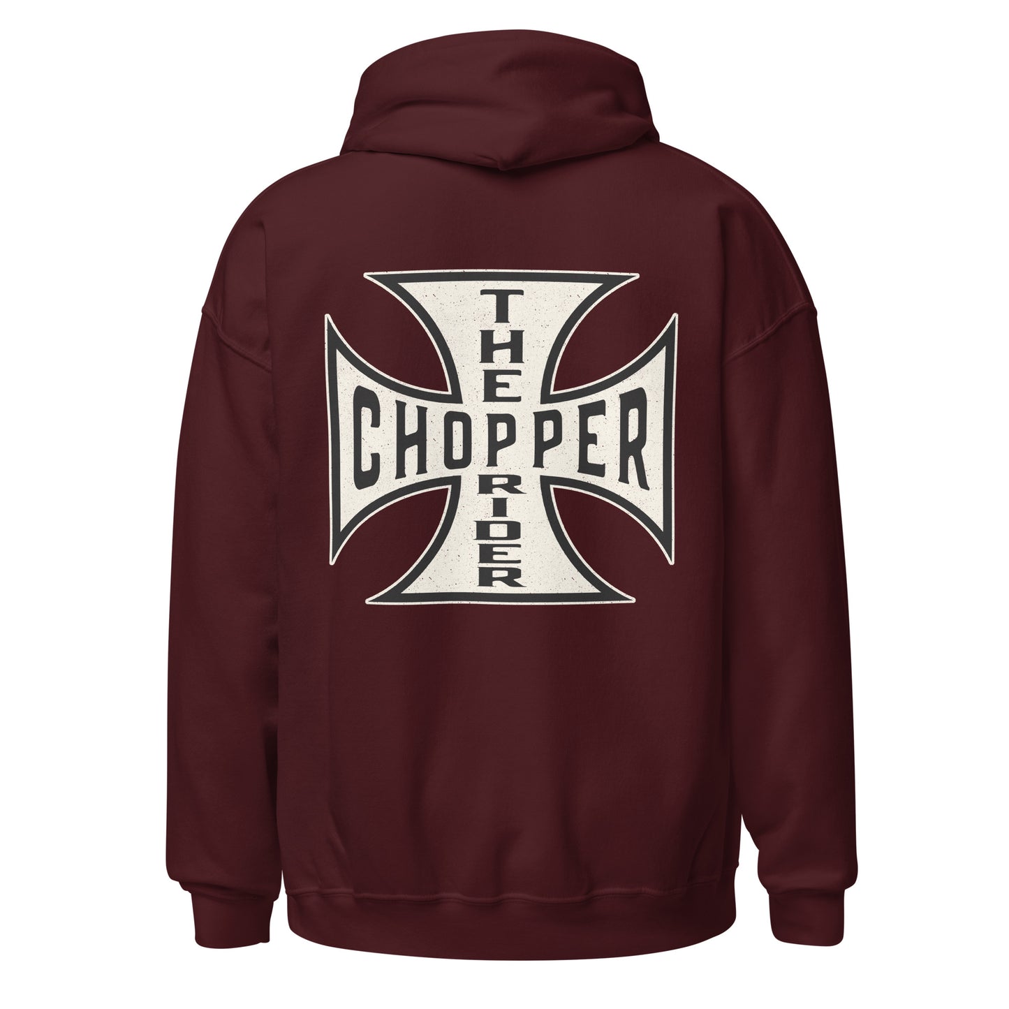 Chopper hoodie featuring a bold Iron Cross design, perfect for motorcycle enthusiasts and stylish comfort.