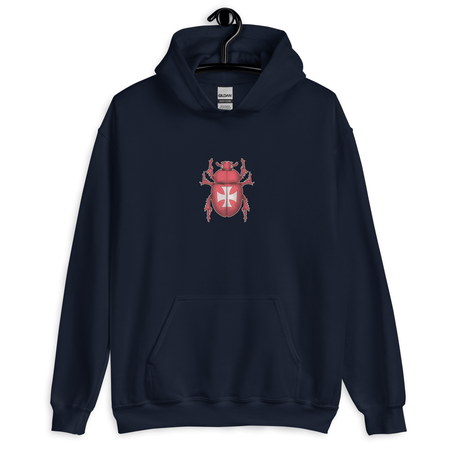 Red Scarab Beetle Hoodie featuring Maltese design, stylish and cozy for motorcycle enthusiasts.