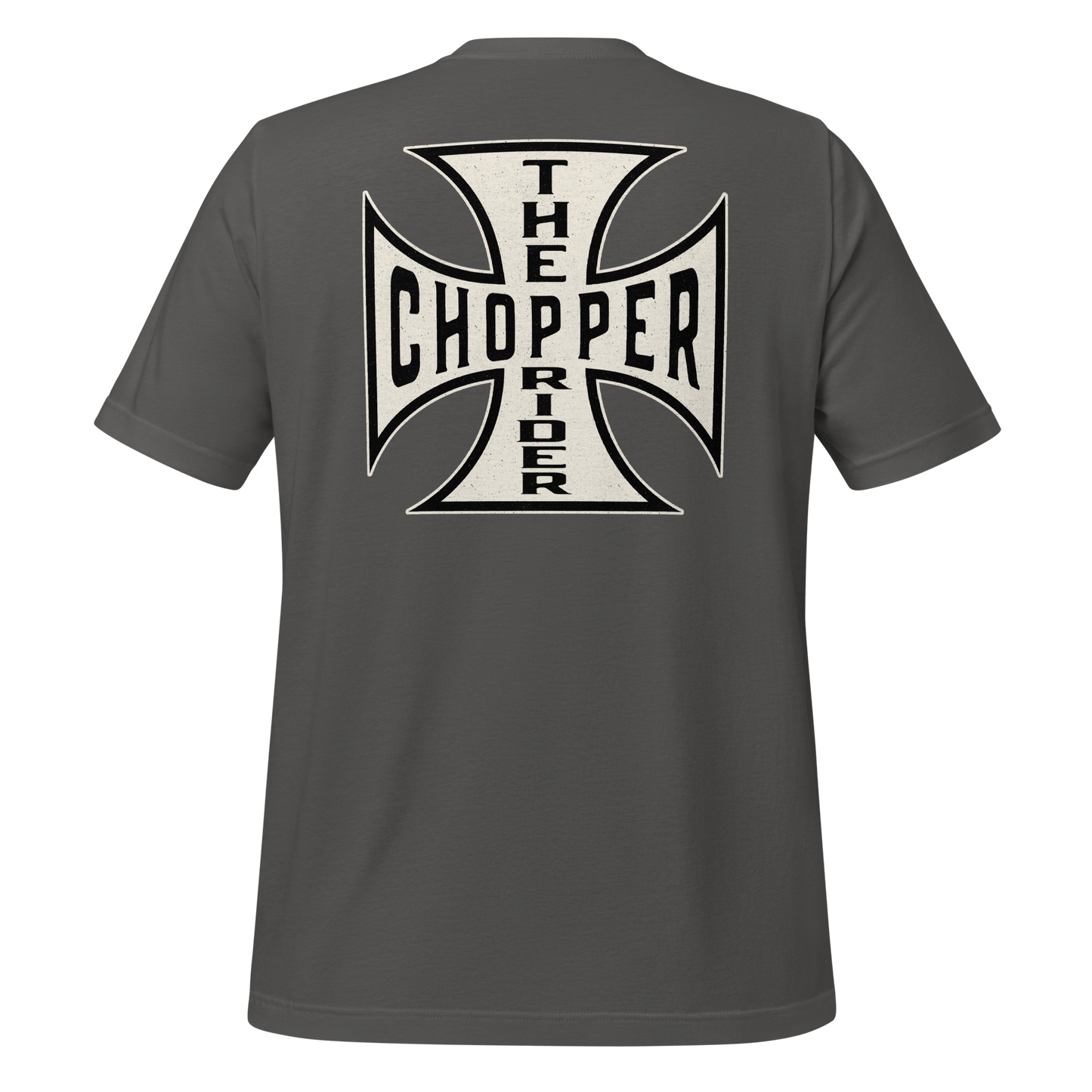 Chopper Motorcycle T-shirt featuring Maltese Cross design, perfect for motorbike riders showcasing classic style.