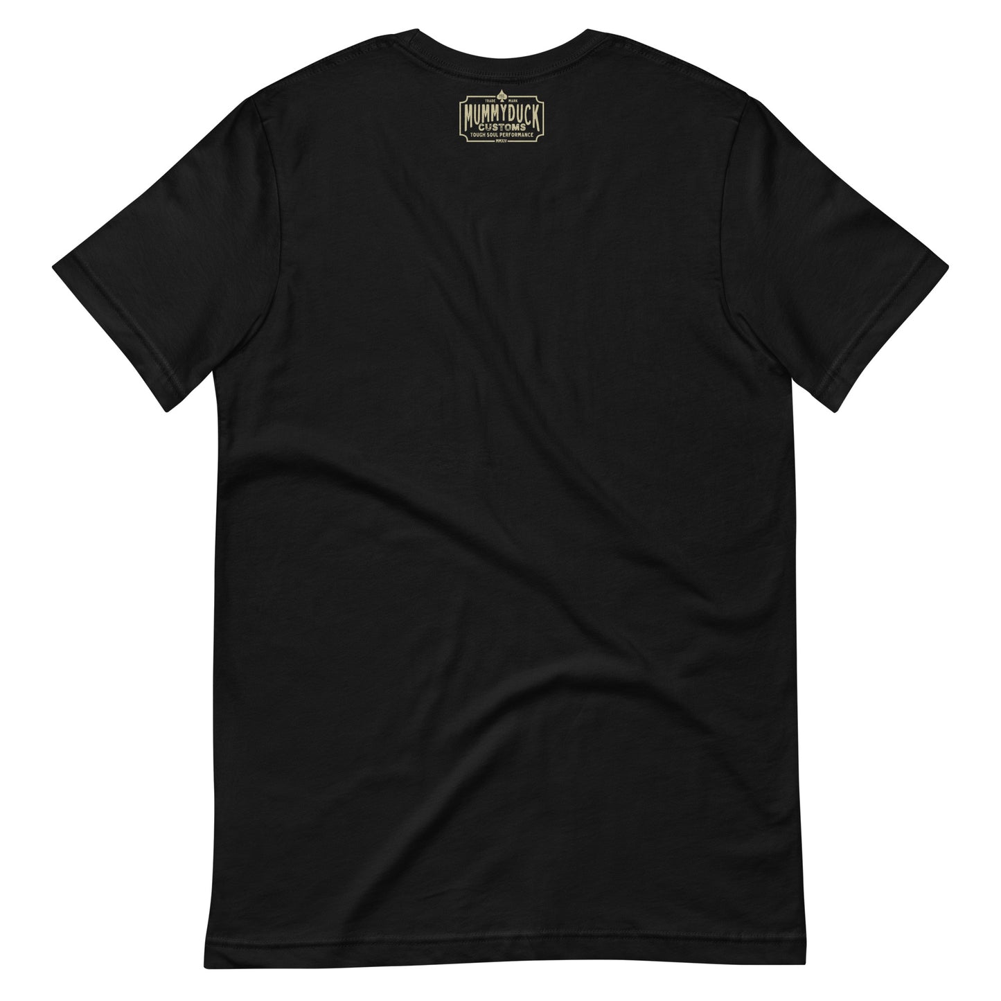 Back view of black Shut Up And Ride Motorcycle T-shirt for bikers with a small logo on the upper back.