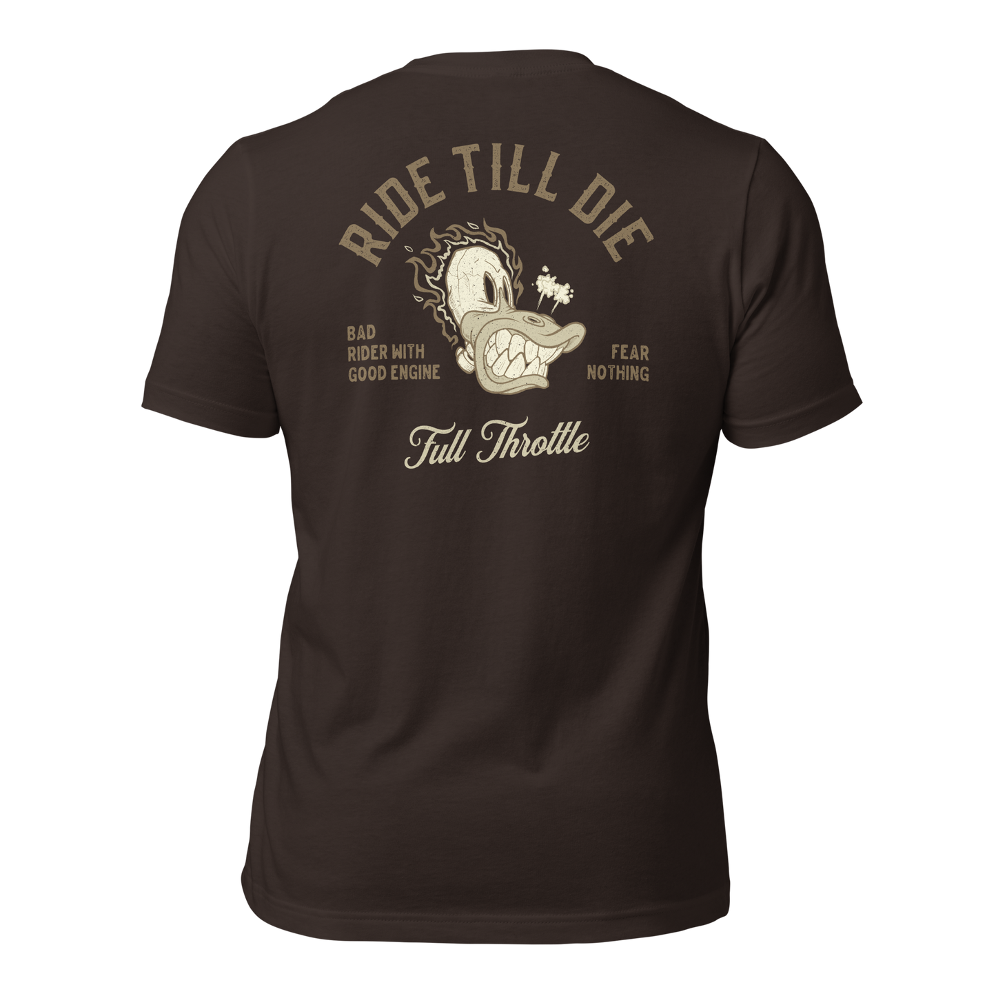 Brown Ride Till Die biker t-shirt with skull and crossbones design for riders