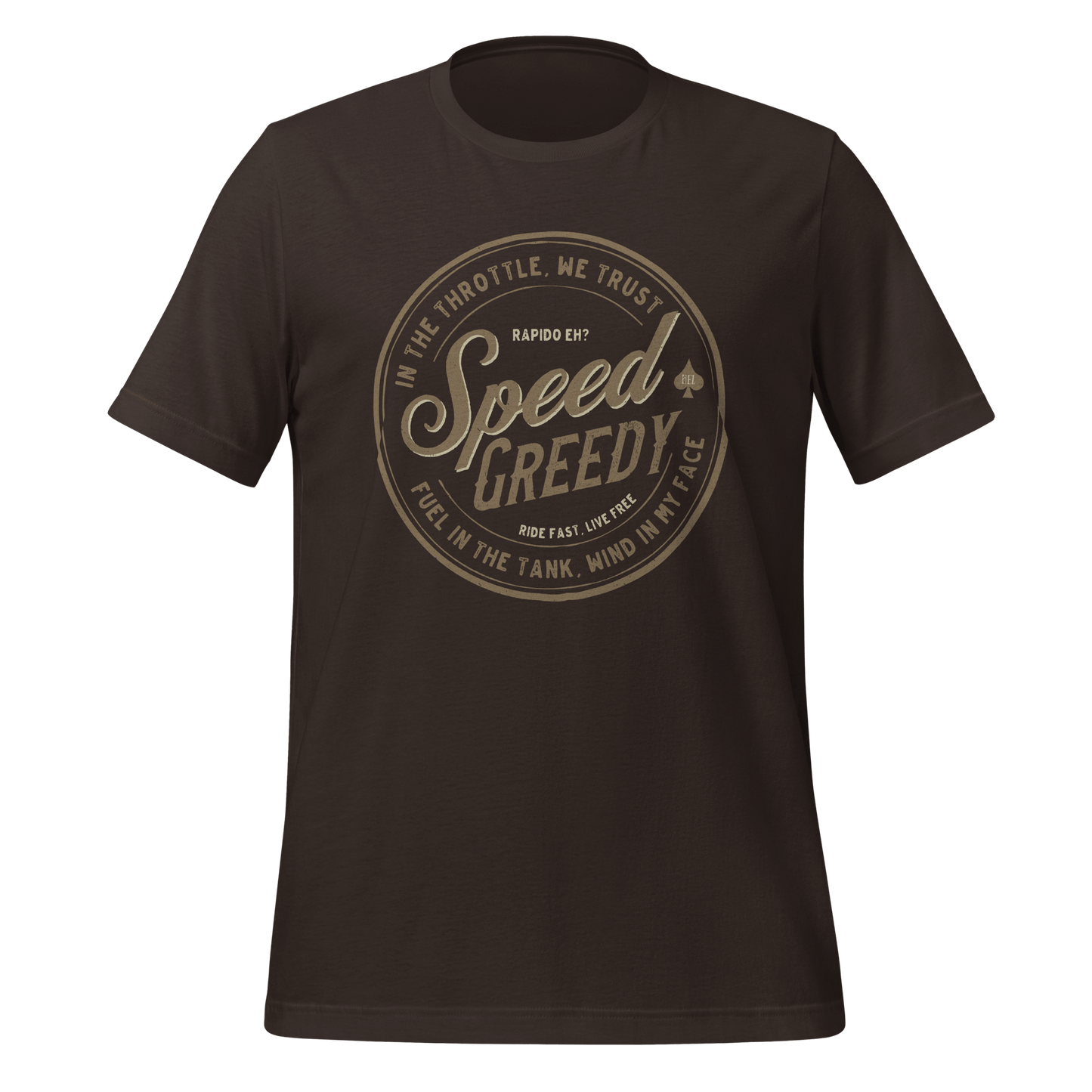 "Speed Greedy Motorcycle T-shirt for enthusiasts with stylish design and attitude, soft and lightweight fabric ideal for riders"