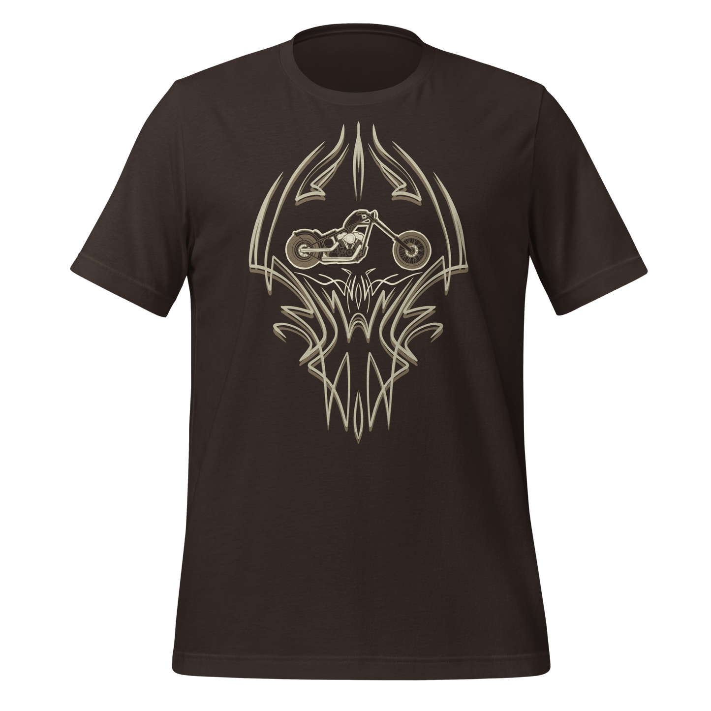 Pinstripe Chopper Shirt with motorcycle design, perfect for chopper enthusiasts, featuring a classic hot rod pinstripe pattern.