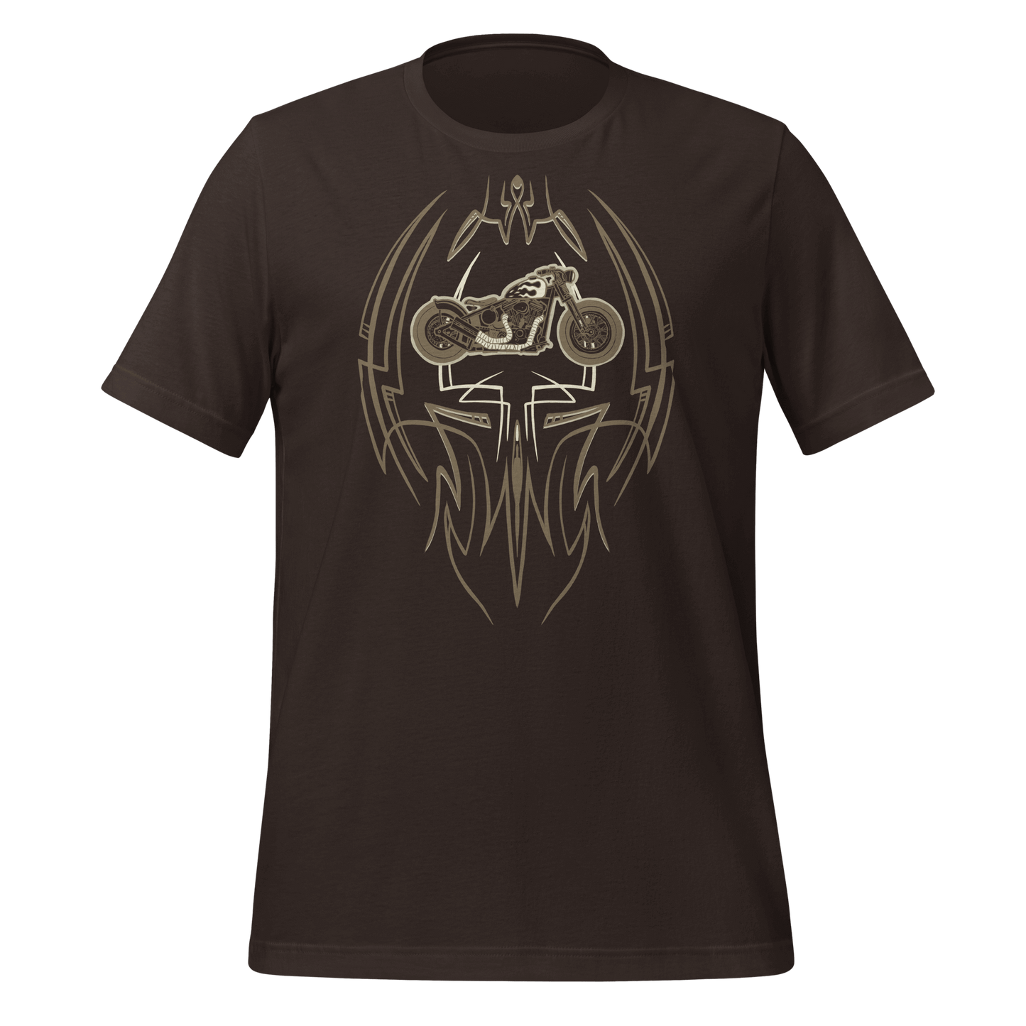 Pinstripe Bobber Motorcycle T-shirt with hot rod design, perfect for vintage bike enthusiasts and riders seeking a stylish moto tee.