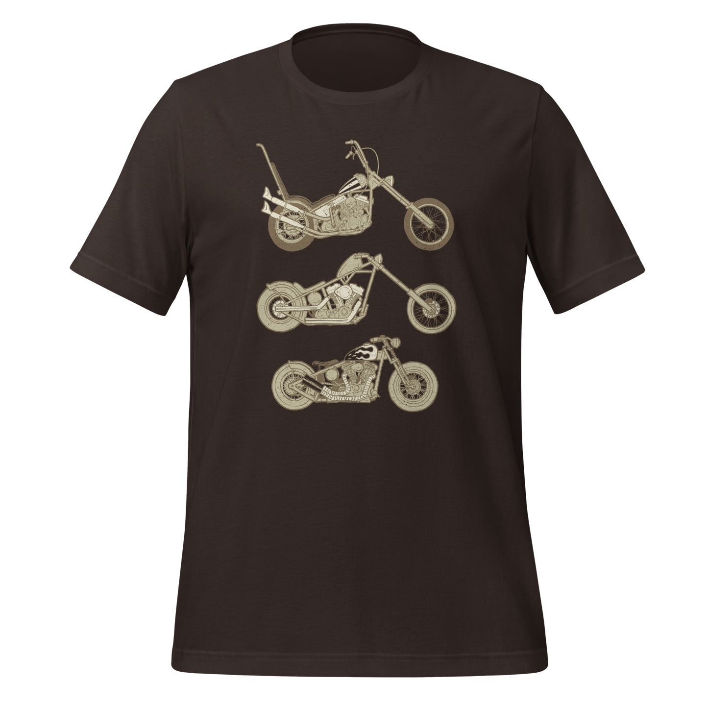 Hit the road in style with the brown Harley Biker T-shirt—a custom motorcycle shirt for the easy rider, featuring a cool design perfect for the biker journey. This Bobber Rider Shirt is ideal road trip gear and a must-have for any biker lover.