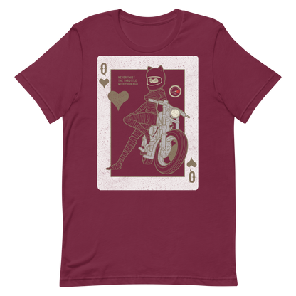 This Motorcycle Queen Playing Card t-shirt is everything you've dreamed of and more. It feels soft and lightweight, with the right amount of stretch. It's comfortable and flattering for all.