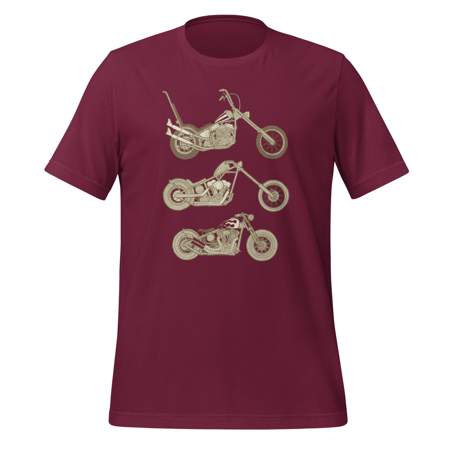Hit the road in style with the maroon Harley Biker T-shirt—a custom motorcycle shirt for the easy rider, featuring a cool design perfect for the biker journey. This Bobber Rider Shirt is ideal road trip gear and a must-have for any biker lover.