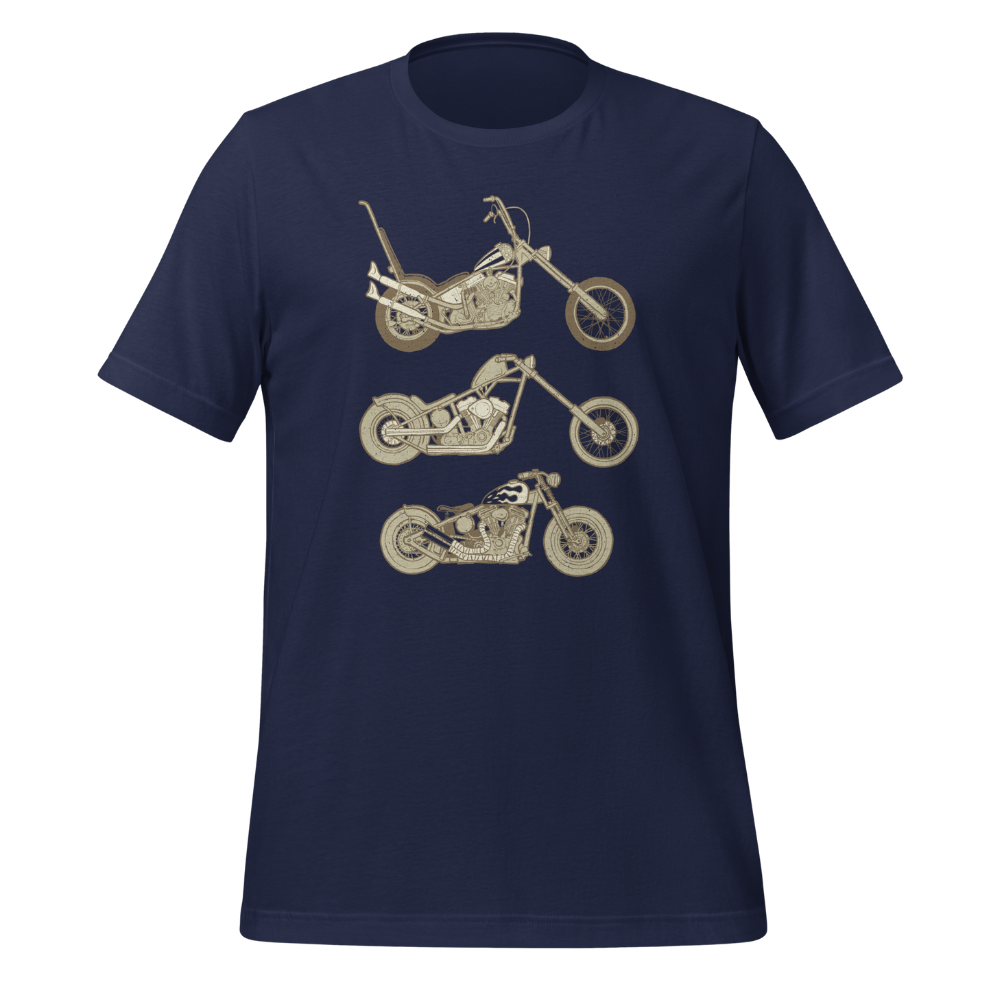 Hit the road in style with the navy Harley Biker T-shirt—a custom motorcycle shirt for the easy rider, featuring a cool design perfect for the biker journey. This Bobber Rider Shirt is ideal road trip gear and a must-have for any biker lover.