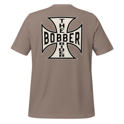 Bobber Rider t-shirt featuring Maltese Cross design, perfect for motorcycle enthusiasts and classic biker style.