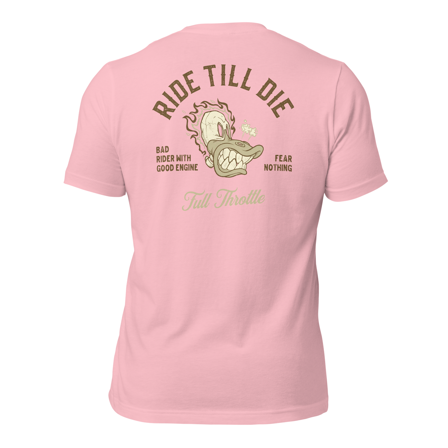 pink Ride Till Die t-shirt with striking skull graphic, perfect for bikers