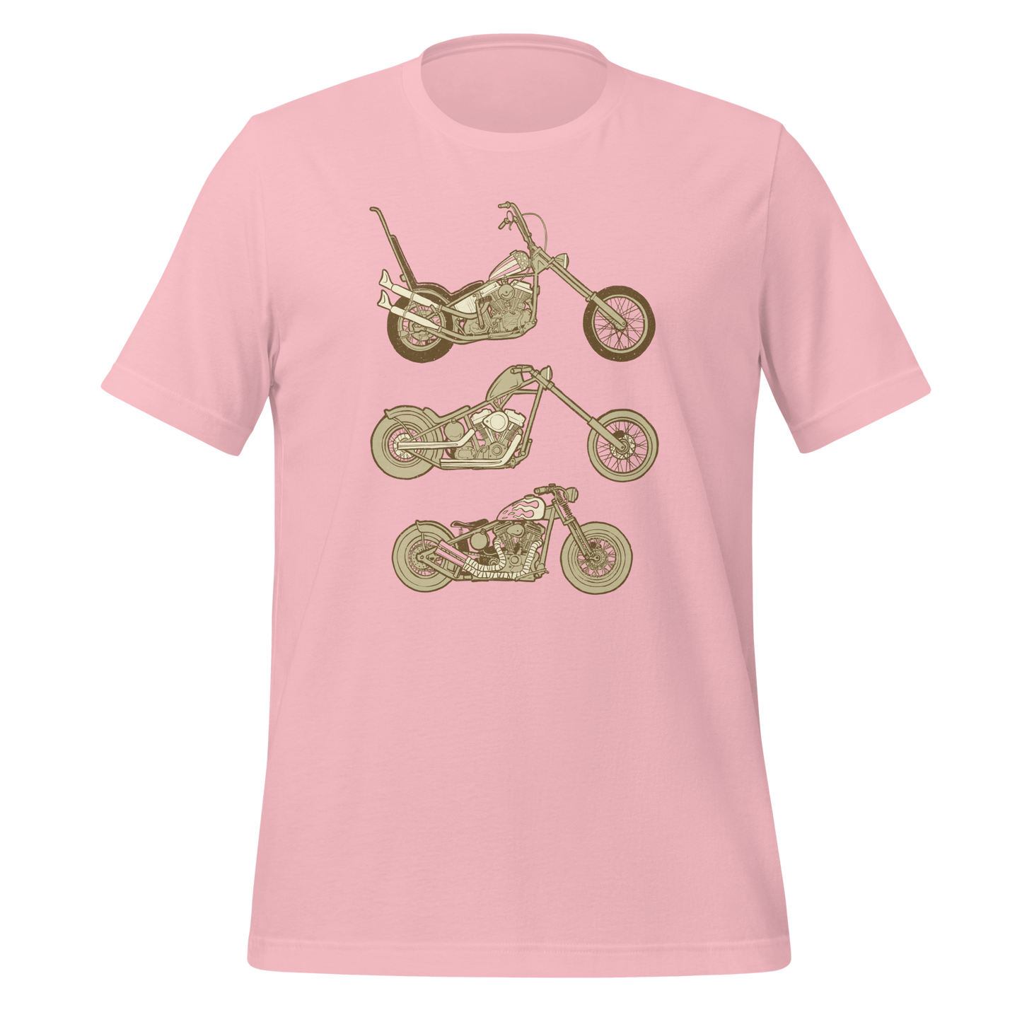 Hit the road in style with the pink Harley Biker T-shirt—a custom motorcycle shirt for the easy rider, featuring a cool design perfect for the biker journey. This Bobber Rider Shirt is ideal road trip gear and a must-have for any biker lover.