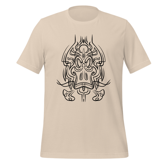 Hot Rod Pin Stripe Duck T-shirt with black pinstripe design on a beige background, featuring classic hot rod style artwork.
