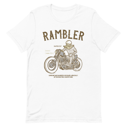 white Rambler Biker T-shirt Hiking Countryside Shirt Vintage Motorcycle Tourer Shirt Traveling Journey Tee Bobber Biker Shirt Harley Davidson Tee