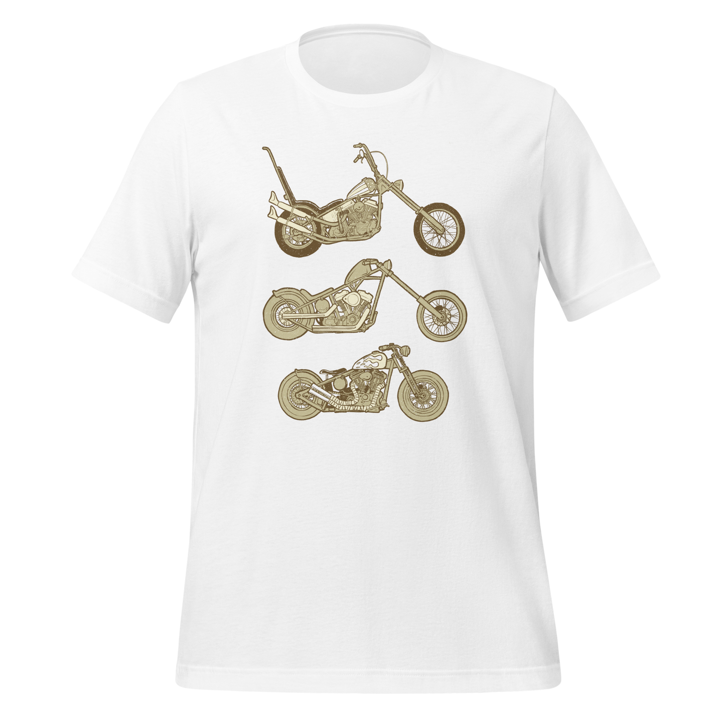 Hit the road in style with the white Harley Biker T-shirt—a custom motorcycle shirt for the easy rider, featuring a cool design perfect for the biker journey. This Bobber Rider Shirt is ideal road trip gear and a must-have for any biker lover.
