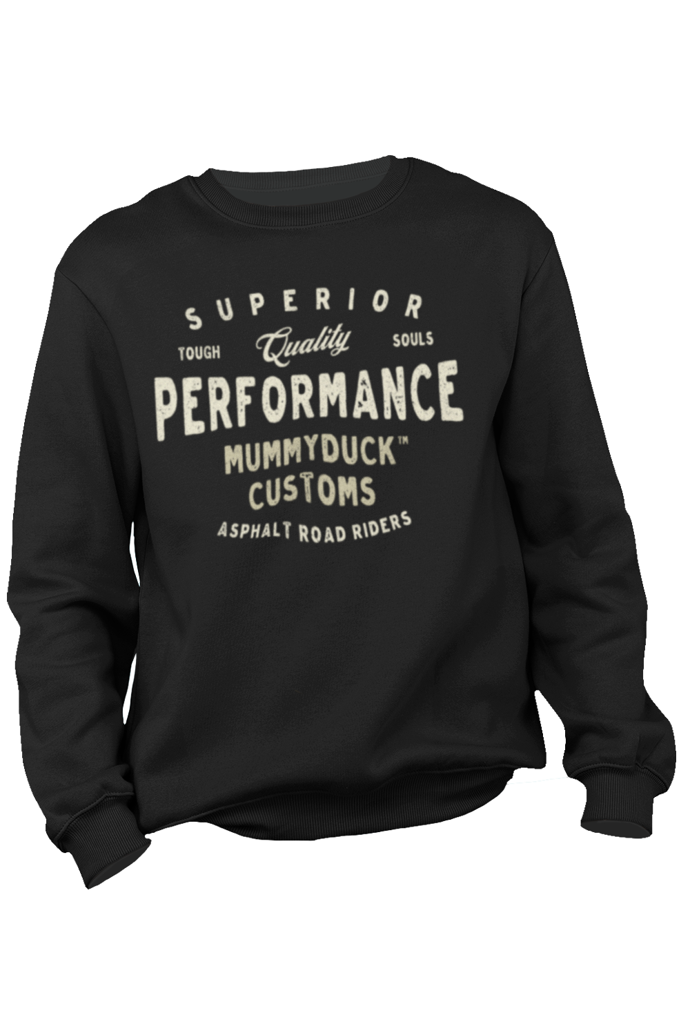 A sturdy and warm sweatshirt bound to keep you warm in the colder months. A pre-shrunk, classic fit Superior performance Motorcycle Sweatshirt by Mummyduck Customs is made with air-jet spun yarn for a soft feel and reduced pilling. Design by Harri from HEL