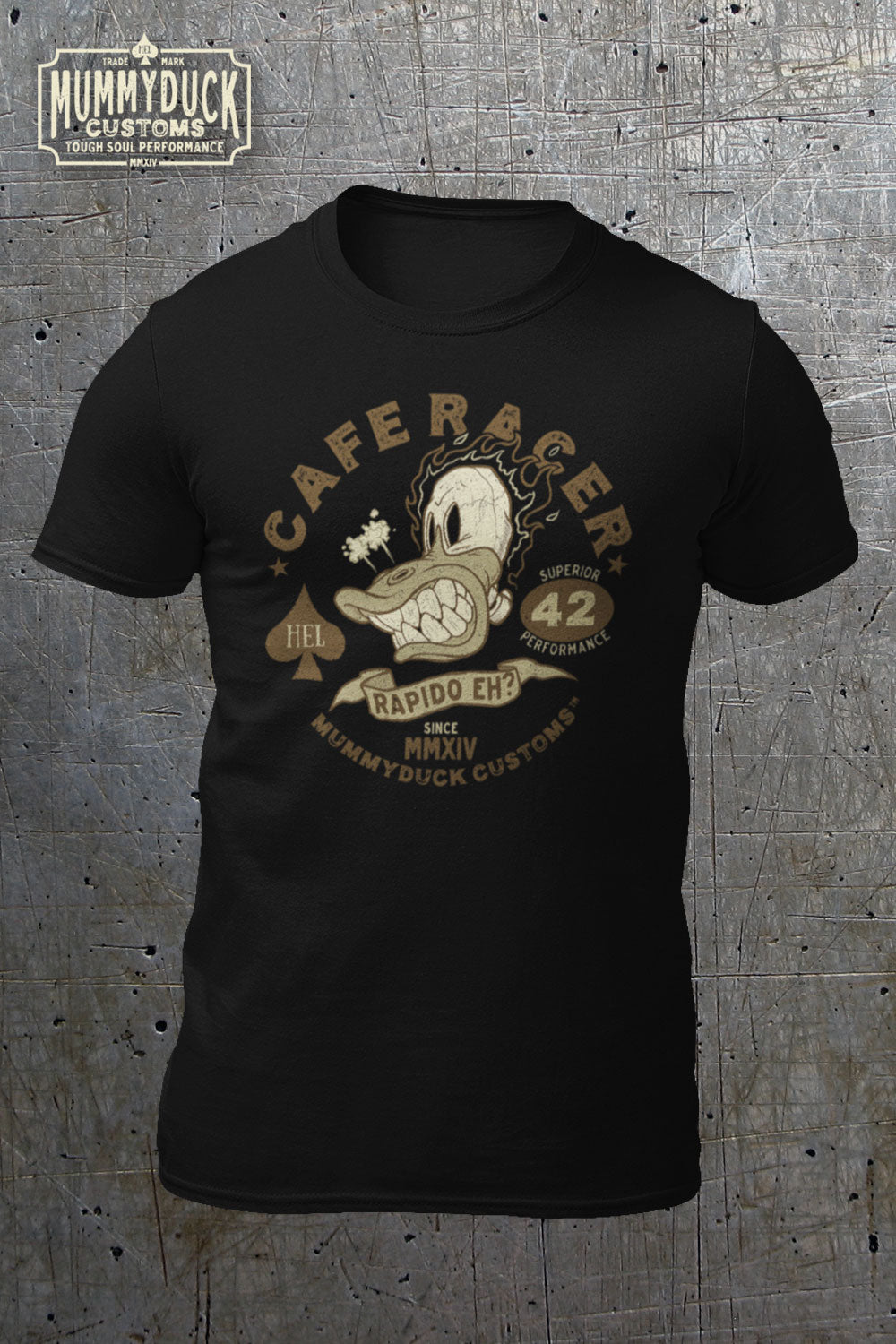 Black cafe racer motorcycle t-shirt with illustration