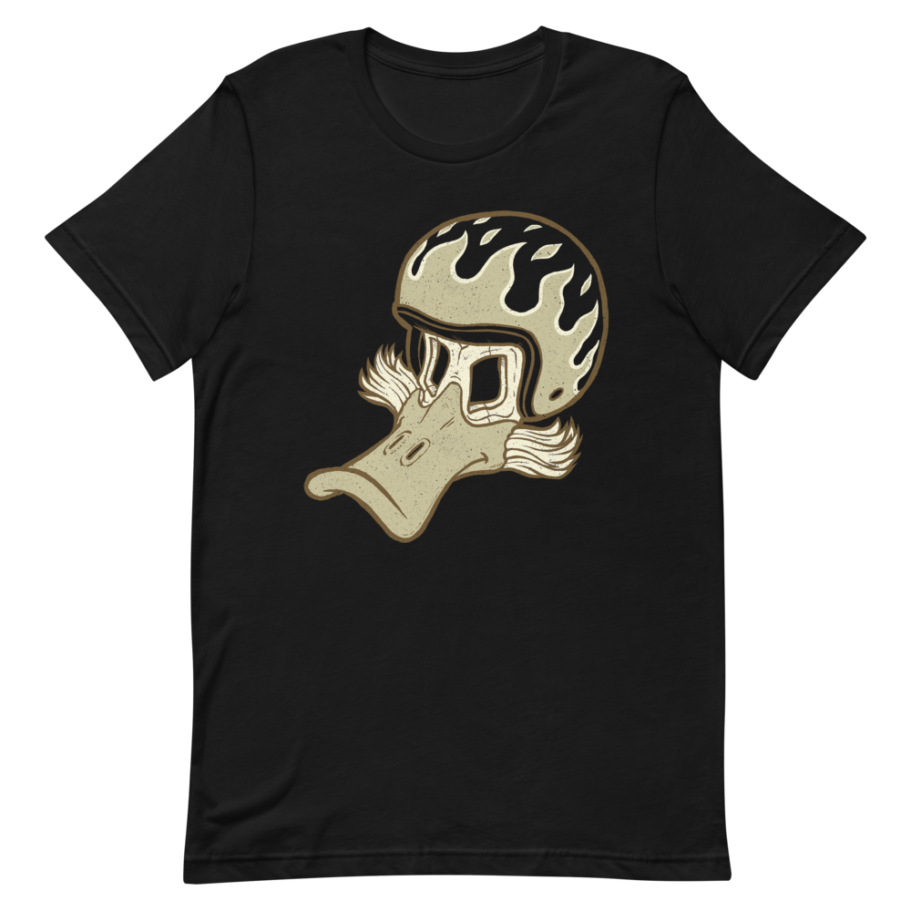 black motorcycle t-shirt with flaming helmet