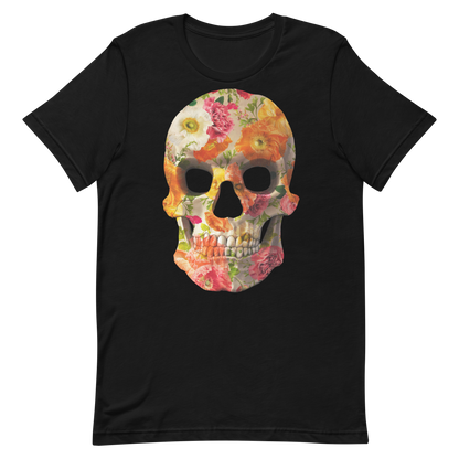 black t-shirt with flower texture skull